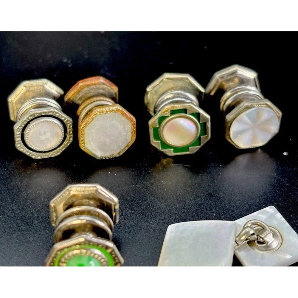 Antique Mixed Lot of Men’s Mother of Pearl & RS Cuff Links-Collar Studs-Buttons
